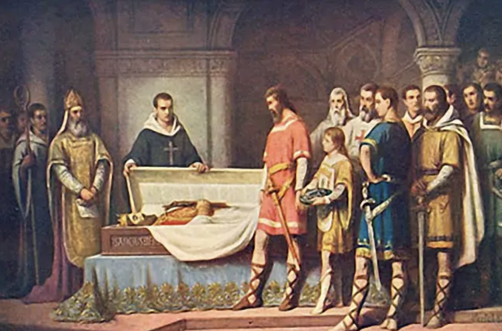 Martim de Freitas exige la apertura del sarcófago de Don Sancho II en Toledo.